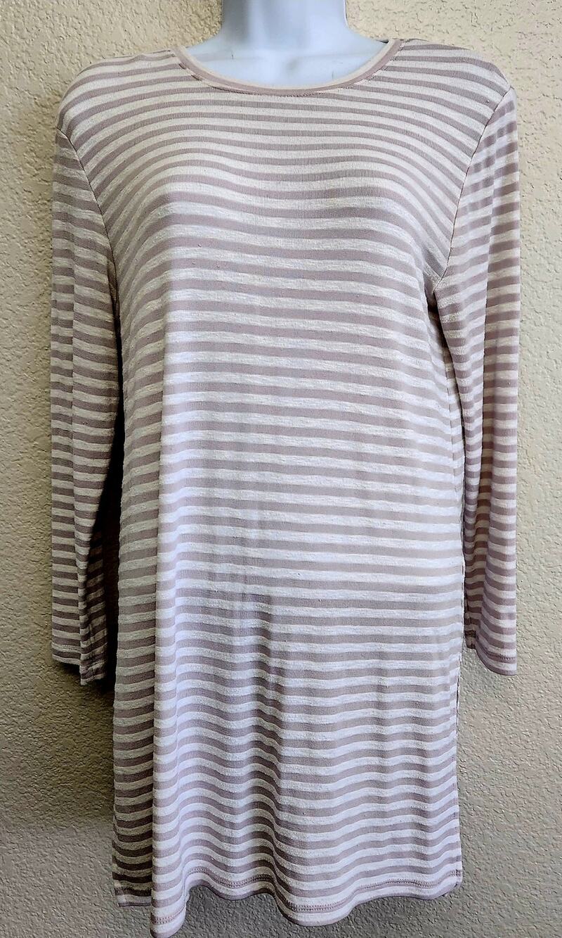 Old Navy Tan White Striped Long Sleeves Top Small Lightweight Soft Stretchy